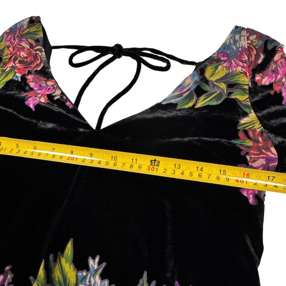 Free People Misha Burnout Velvet Dress Sz.XS Black Floral Boho Whimsigoth - Picture 7 of 13